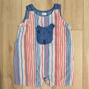 Vintage Striped Puppy Short Overalls
